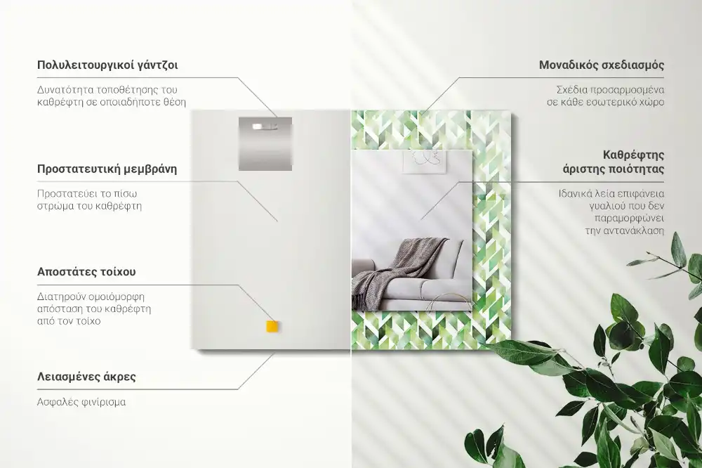 Obdĺžnikové ozdobné zrkadlo Zelený geometrický vzor