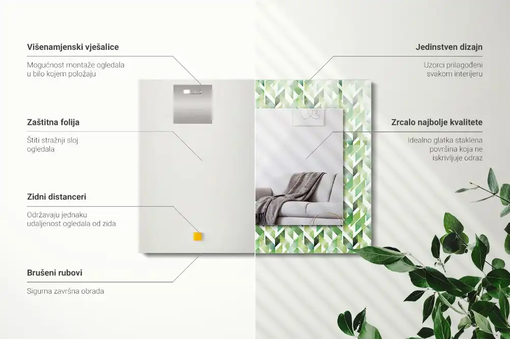 Obdĺžnikové ozdobné zrkadlo Zelený geometrický vzor