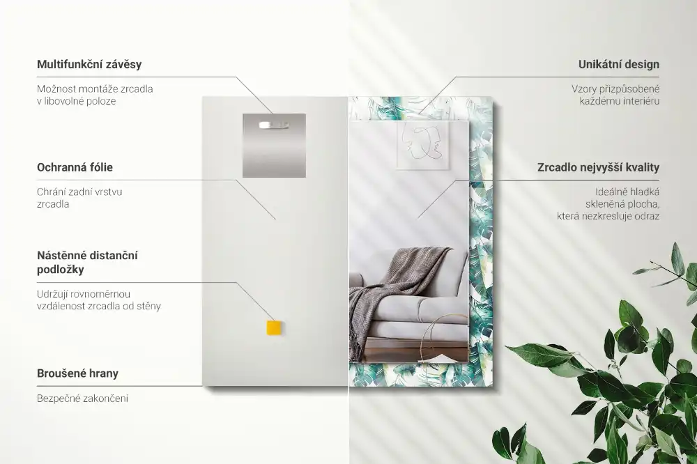 Obdĺžnikové dekoračné zrkadlo Zelené tropické listy