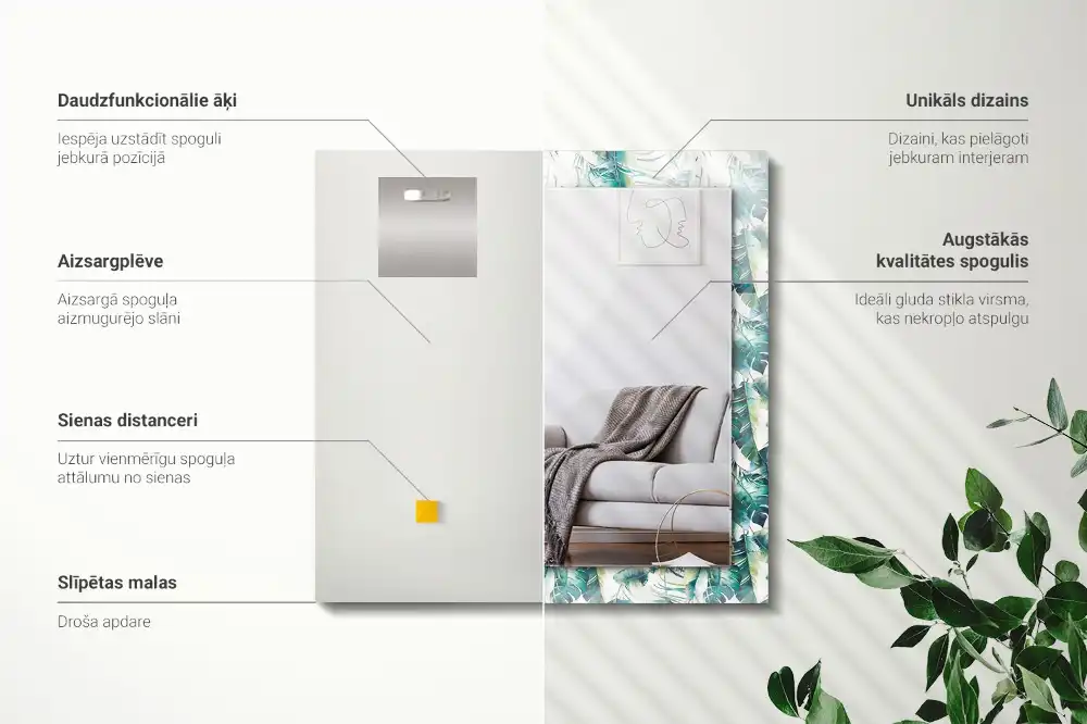 Obdĺžnikové dekoračné zrkadlo Zelené tropické listy