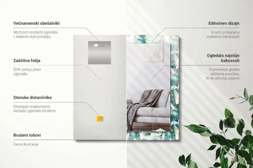 Obdĺžnikové dekoračné zrkadlo Zelené tropické listy