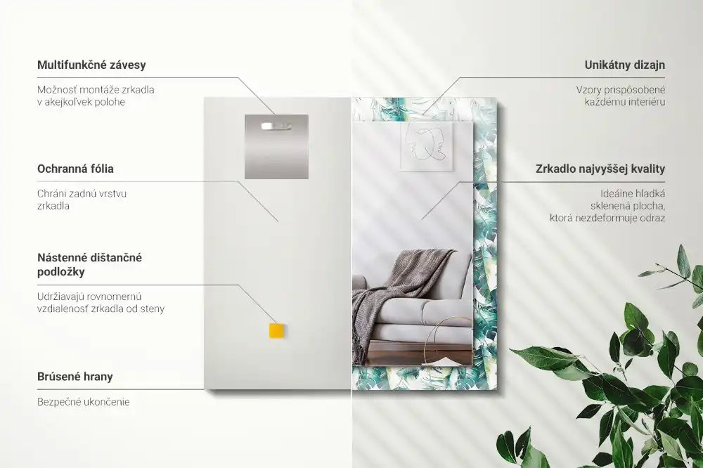 Obdĺžnikové dekoračné zrkadlo Zelené tropické listy