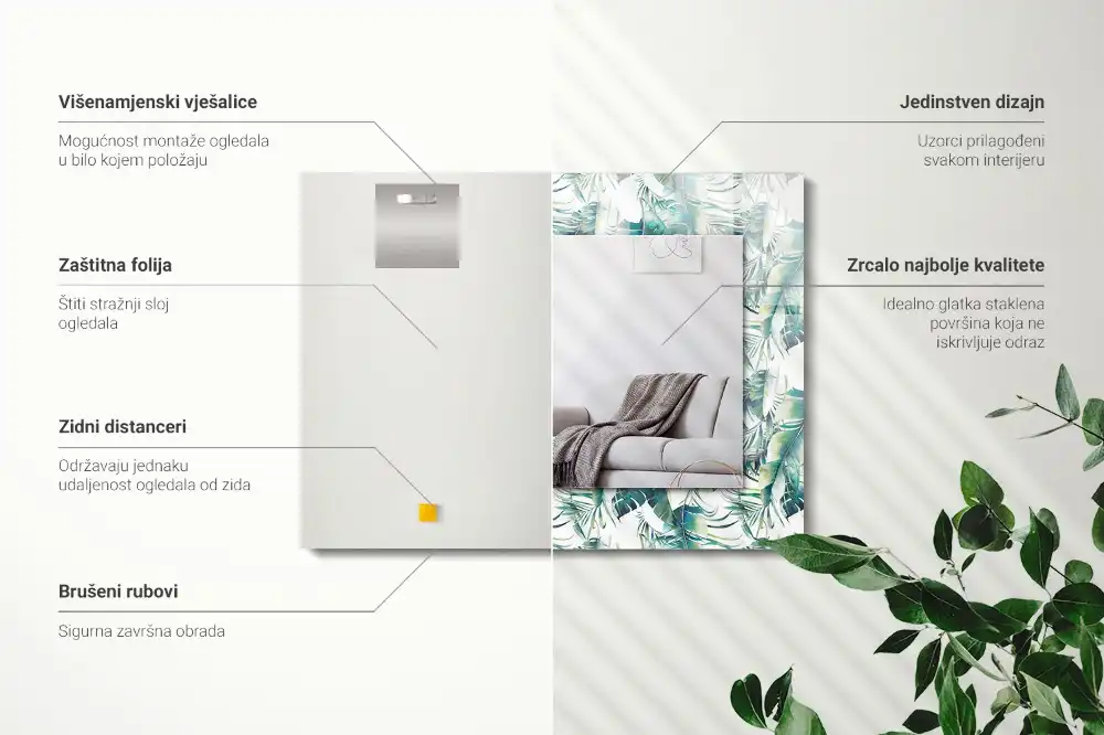 Obdĺžnikové dekoračné zrkadlo Zelené tropické listy