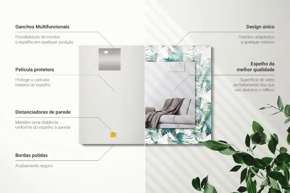 Obdĺžnikové dekoračné zrkadlo Zelené tropické listy