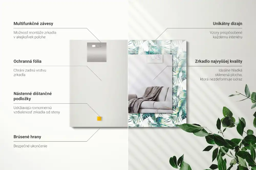 Obdĺžnikové dekoračné zrkadlo Zelené tropické listy