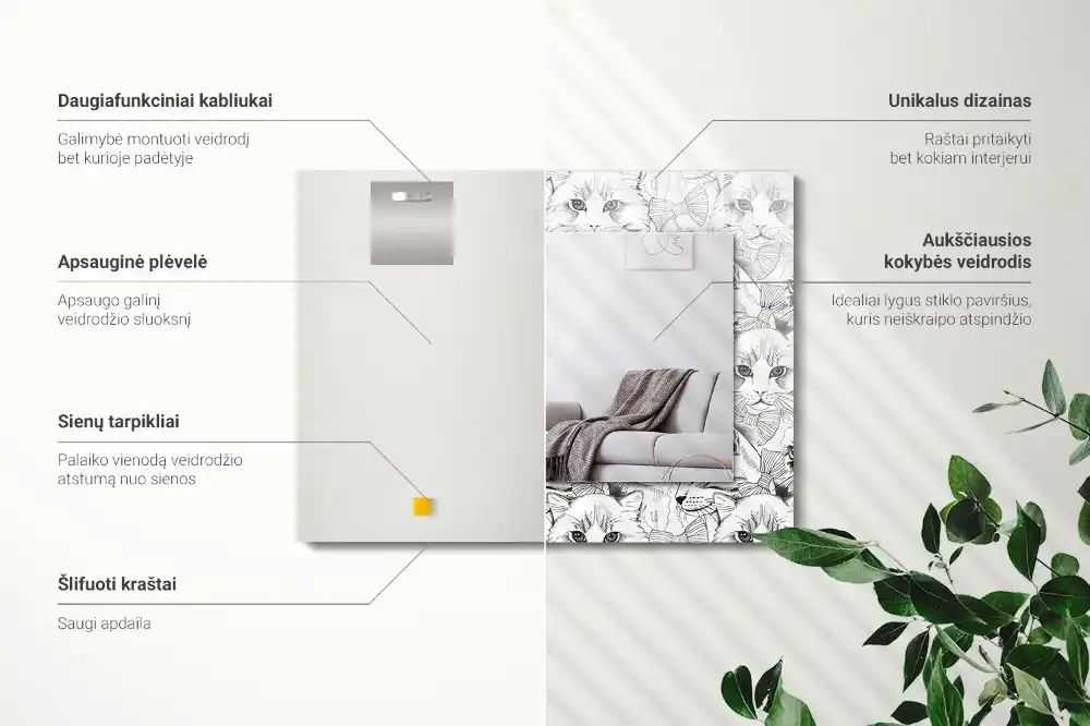 Obdĺžnikové zrkadlo s motívom Mačky v motýlikoch