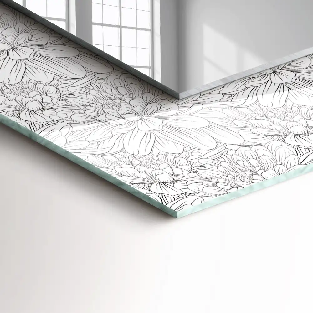 Obdĺžnikové ozdobné zrkadlo Kvetinový monochromatický vzor