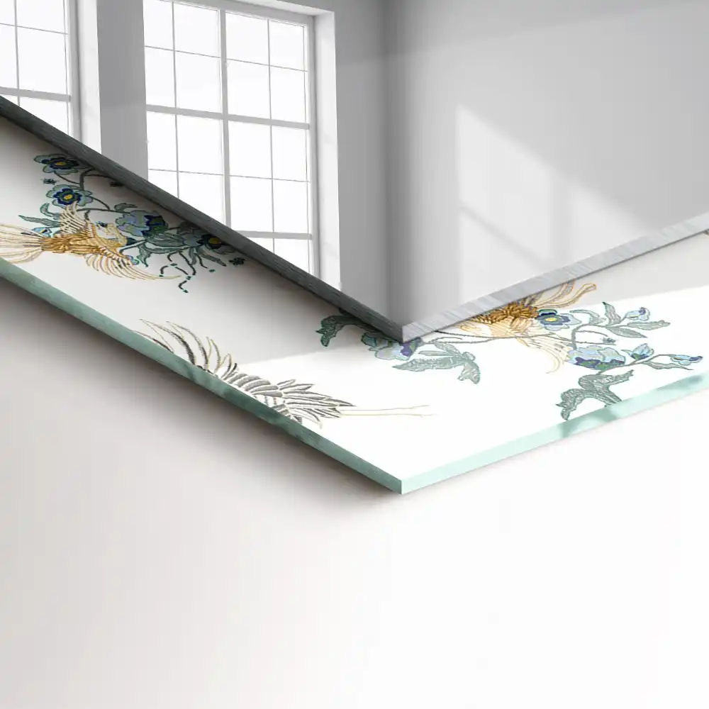 Obdĺžnikové dekoračné zrkadlo Vtáky a kvety