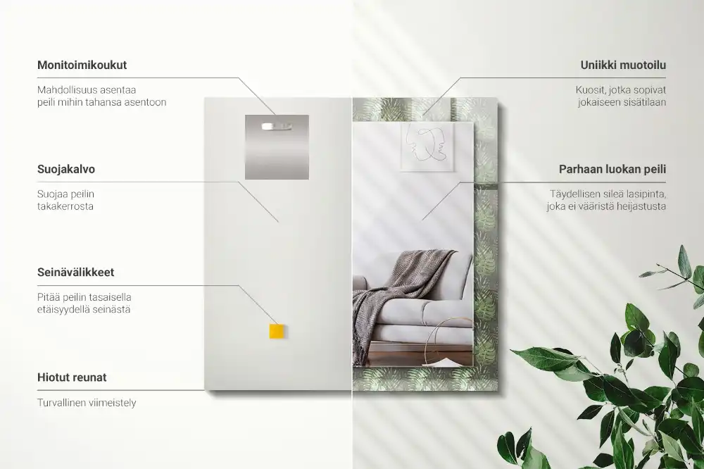 Obdĺžnikové zrkadlo s motívom Listy tropických rastlín