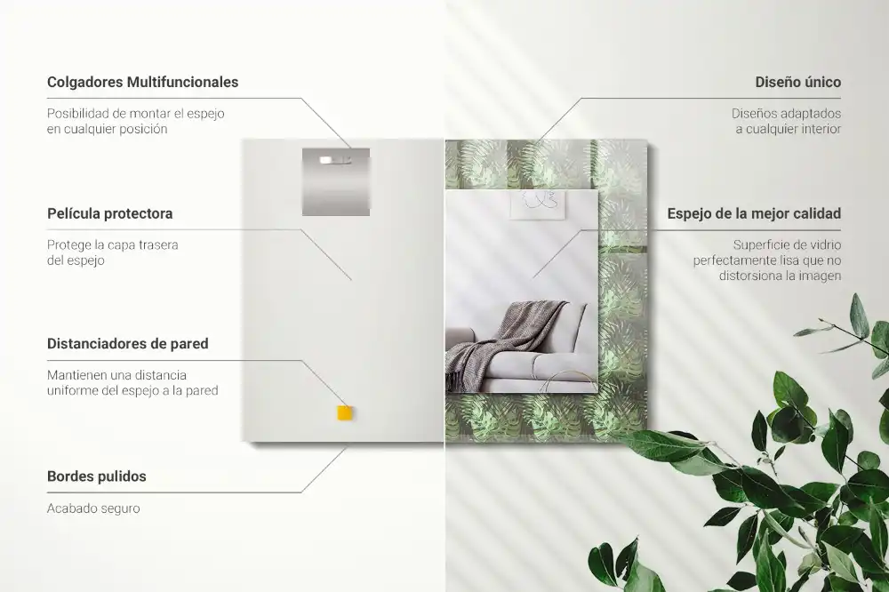 Obdĺžnikové zrkadlo s motívom Listy tropických rastlín