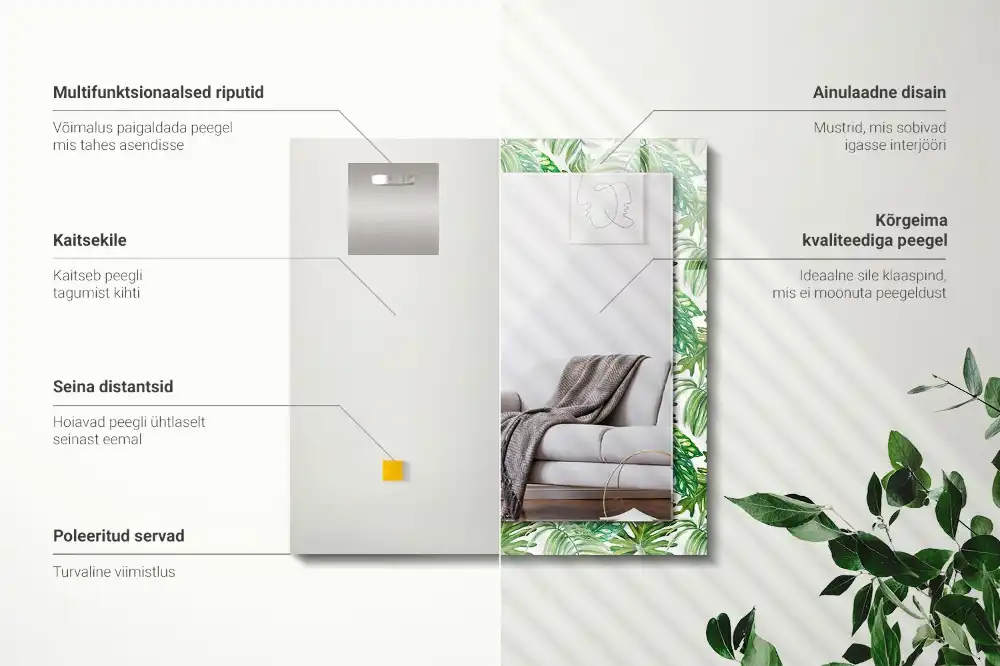 Obdĺžnikové ozdobné zrkadlo Zelené tropické listy