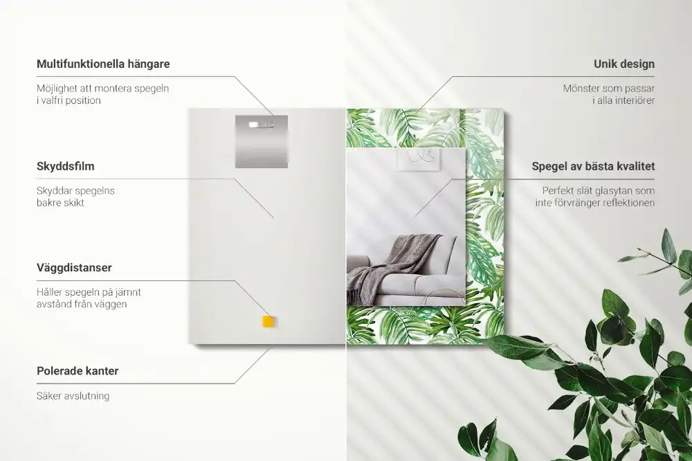 Obdĺžnikové ozdobné zrkadlo Zelené tropické listy