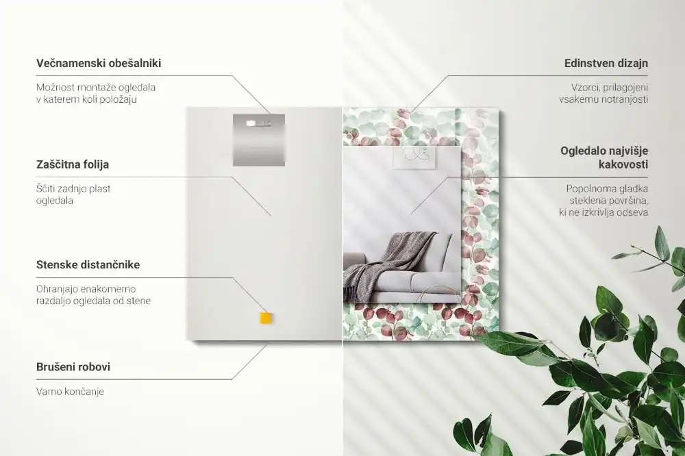 Obdĺžnikové dekoračné zrkadlo Akvarelové listy