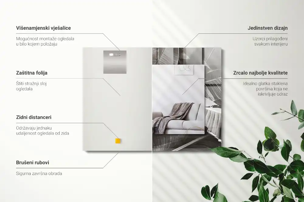 Obdĺžnikové dekoračné zrkadlo Banánové listy