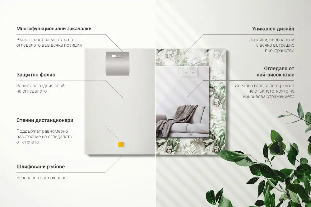 Obdĺžnikové zrkadlo s motívom Vzor zelených listov