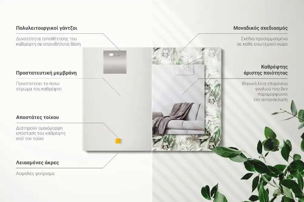 Obdĺžnikové zrkadlo s motívom Vzor zelených listov