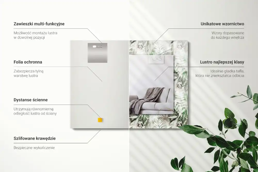 Obdĺžnikové zrkadlo s motívom Vzor zelených listov