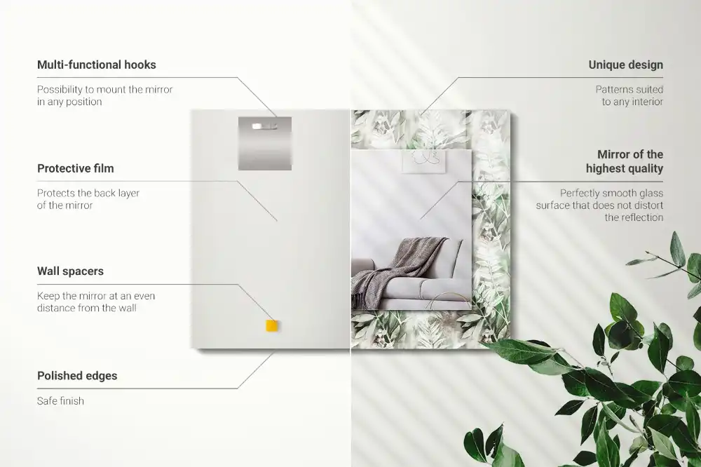 Obdĺžnikové zrkadlo s motívom Vzor zelených listov