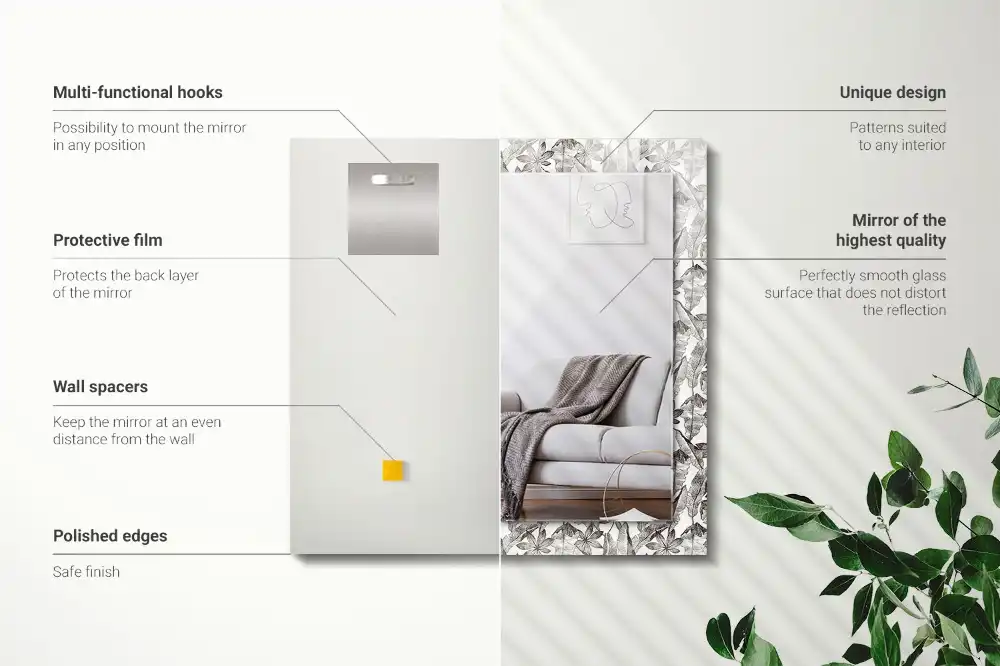 Obdĺžnikové ozdobné zrkadlo Listy a kvety