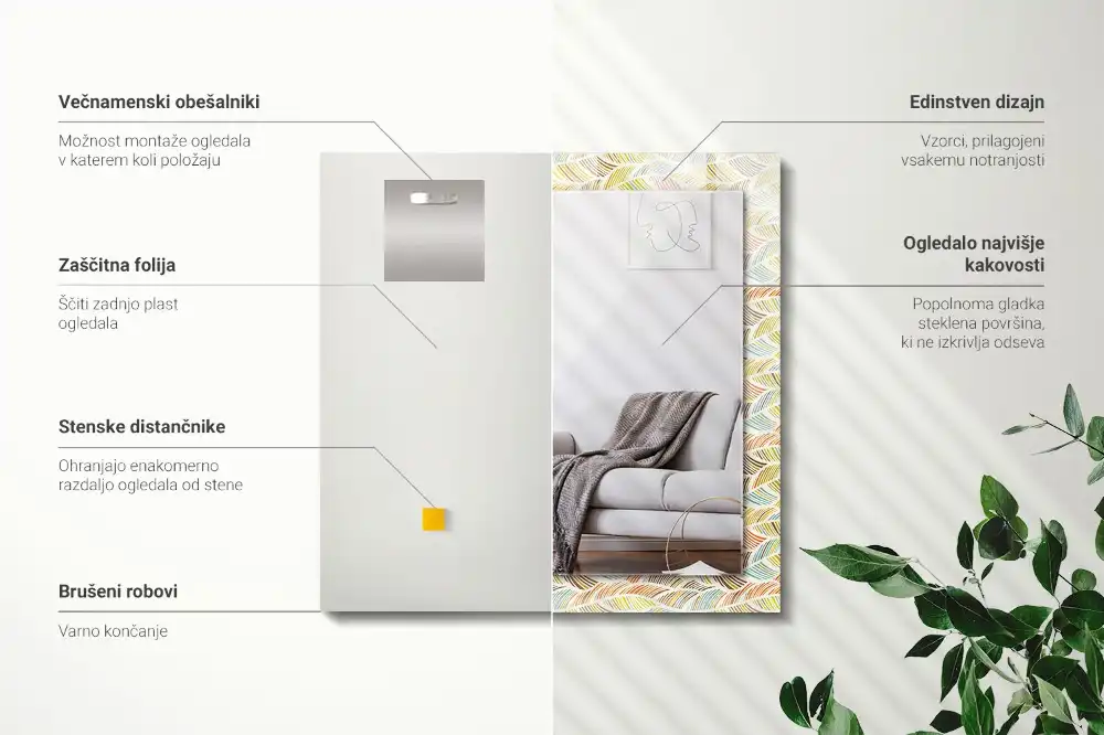 Obdĺžnikové dekoračné zrkadlo Farebné vlny listov