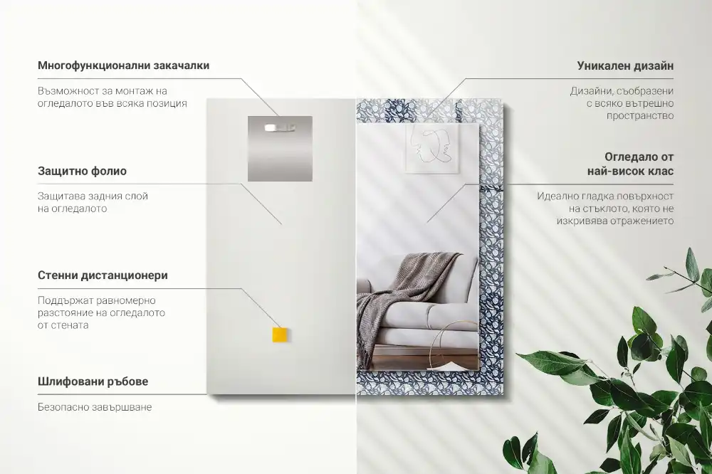 Obdĺžnikové dekoračné zrkadlo Modrý kvetinový vzor