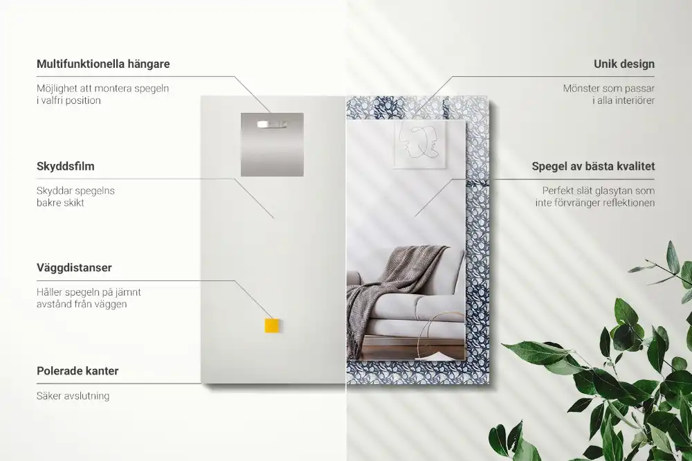 Obdĺžnikové dekoračné zrkadlo Modrý kvetinový vzor