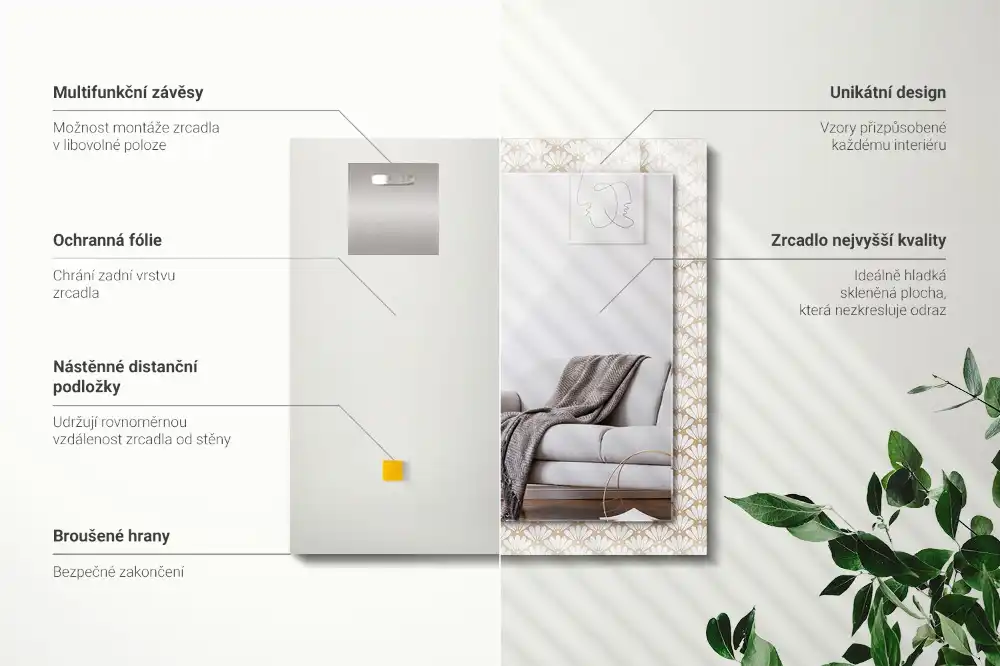 Obdĺžnikové zrkadlo s motívom Geometrický vzor kvetu