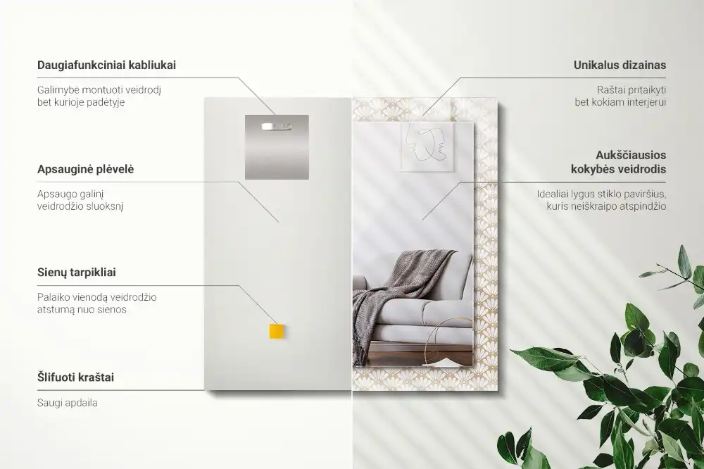 Obdĺžnikové zrkadlo s motívom Geometrický vzor kvetu