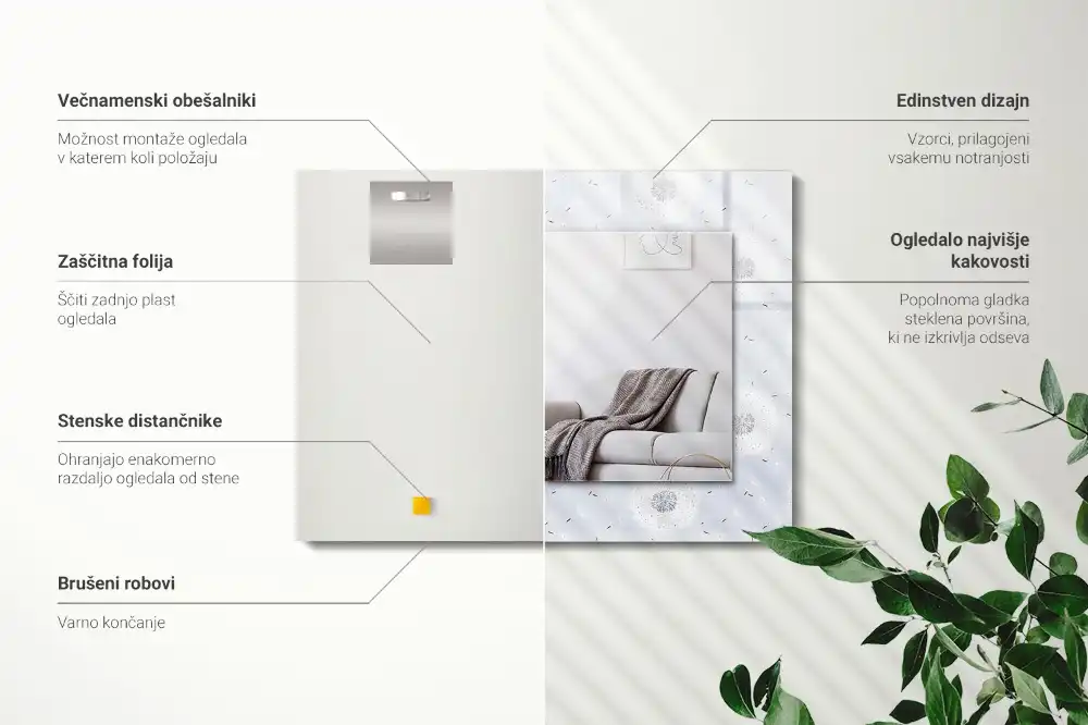 Obdĺžnikové ozdobné zrkadlo Kvety púpavy