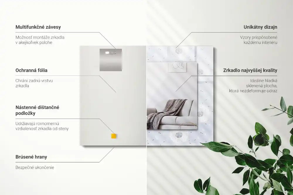 Obdĺžnikové ozdobné zrkadlo Kvety púpavy