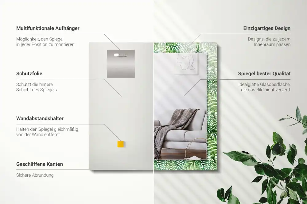 Obdĺžnikové ozdobné zrkadlo Zelené palmové listy