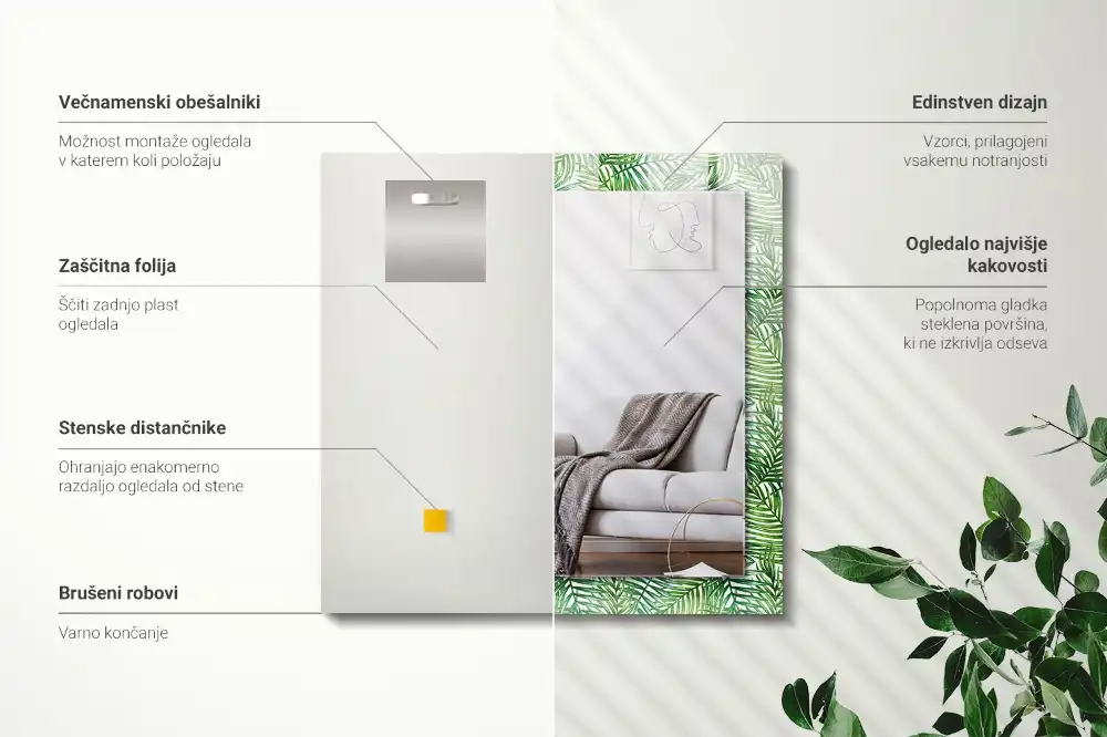 Obdĺžnikové ozdobné zrkadlo Zelené palmové listy