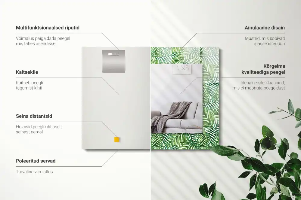 Obdĺžnikové ozdobné zrkadlo Zelené palmové listy