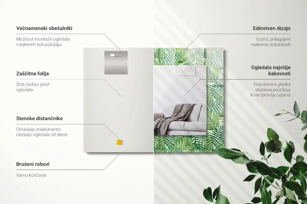 Obdĺžnikové ozdobné zrkadlo Zelené palmové listy