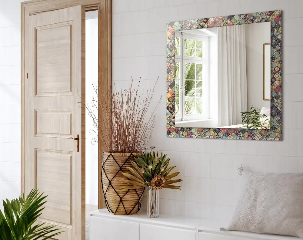 Obdĺžnikové dekoračné zrkadlo Farebné patchworkové vzory