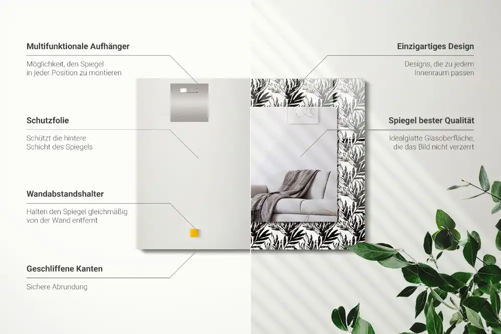 Obdĺžnikové zrkadlo s motívom Čierne a biele listy