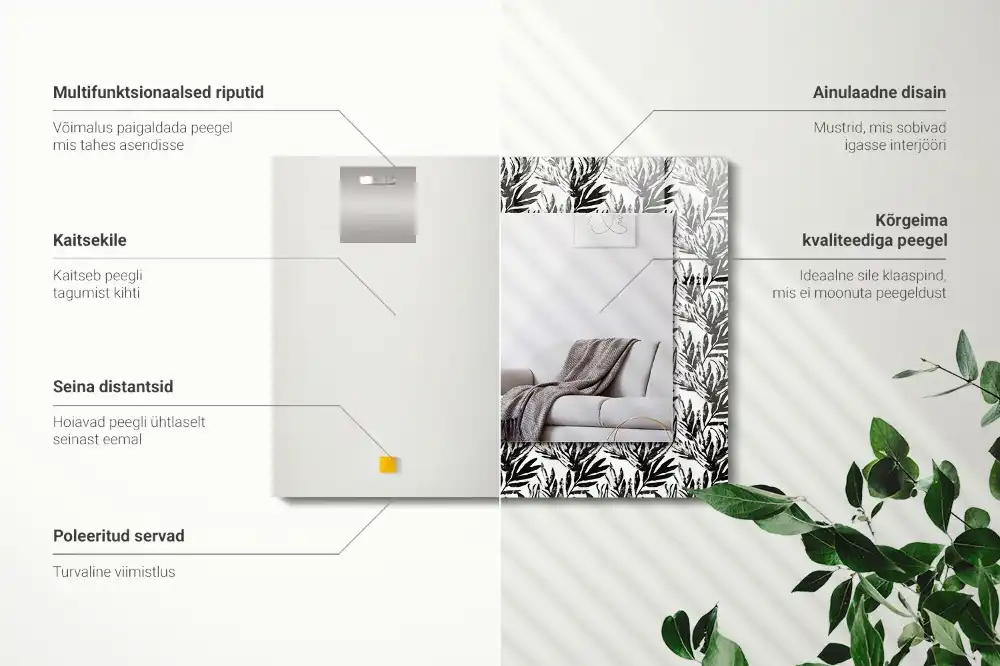 Obdĺžnikové zrkadlo s motívom Čierne a biele listy