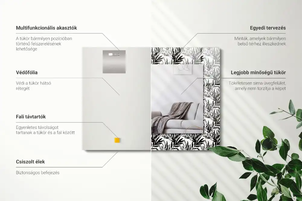 Obdĺžnikové zrkadlo s motívom Čierne a biele listy