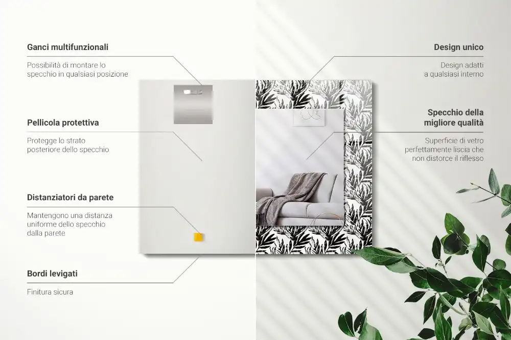 Obdĺžnikové zrkadlo s motívom Čierne a biele listy