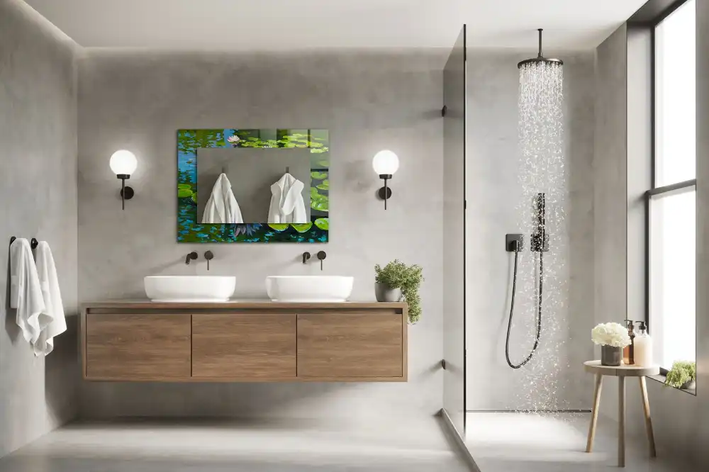 Obdĺžnikové ozdobné zrkadlo Jazierko s leknami