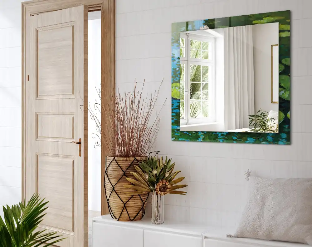 Obdĺžnikové ozdobné zrkadlo Jazierko s leknami