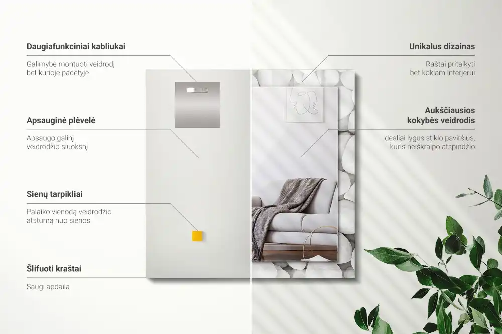 Obdĺžnikové dekoračné zrkadlo Biele hladké kamene