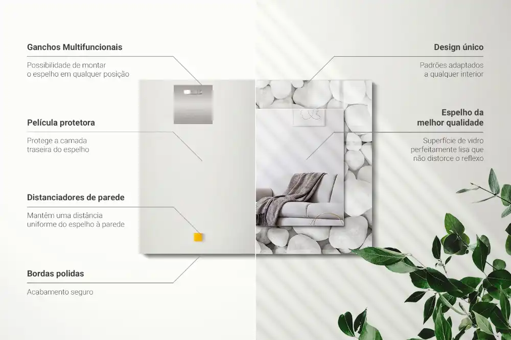 Obdĺžnikové dekoračné zrkadlo Biele hladké kamene