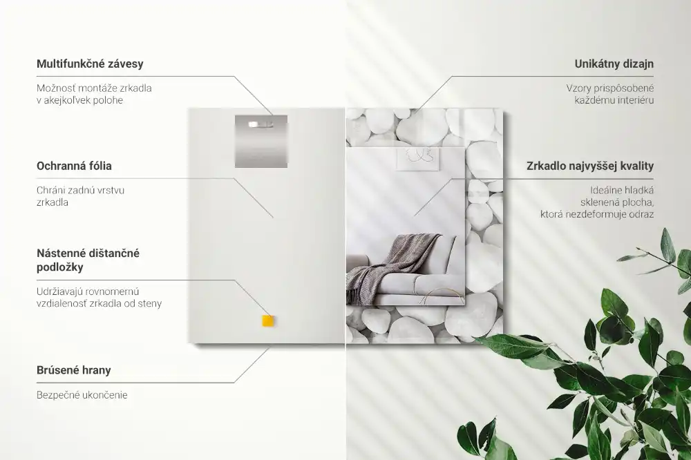 Obdĺžnikové dekoračné zrkadlo Biele hladké kamene