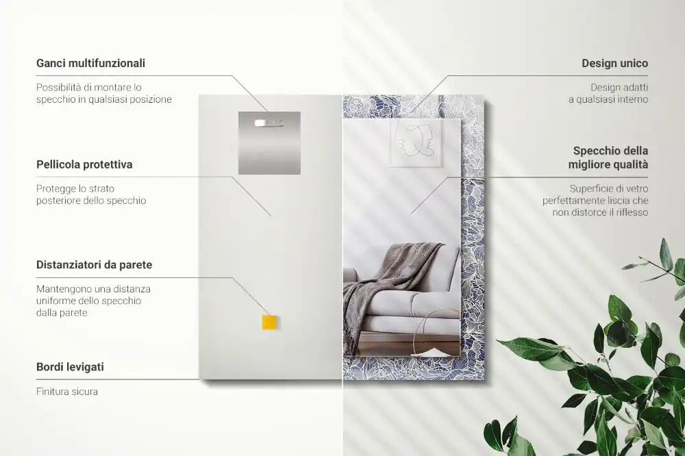 Obdĺžnikové dekoračné zrkadlo Kvetinový vzor látky