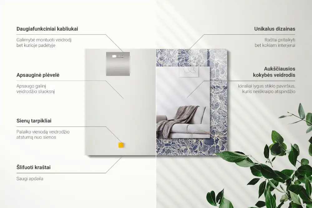 Obdĺžnikové dekoračné zrkadlo Kvetinový vzor látky