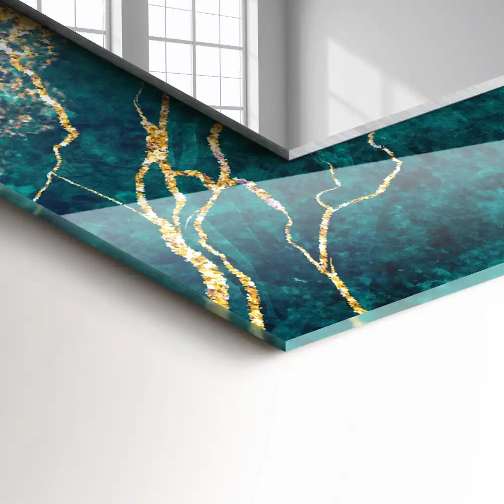 Obdĺžnikové zrkadlo s motívom Zelený mramor