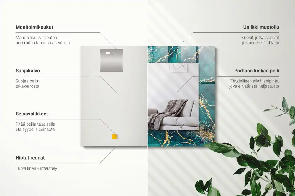 Obdĺžnikové zrkadlo s motívom Zelený mramor