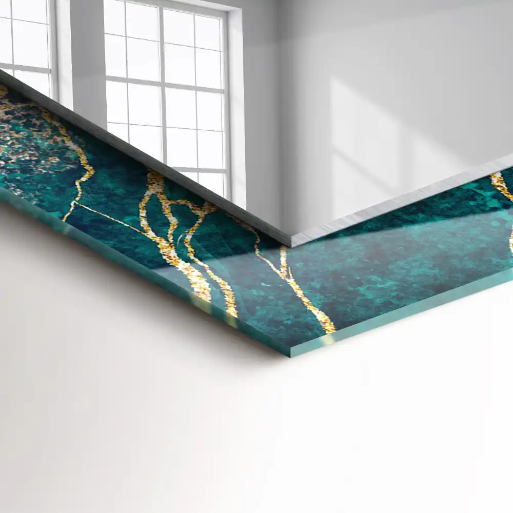 Obdĺžnikové zrkadlo s motívom Zelený mramor