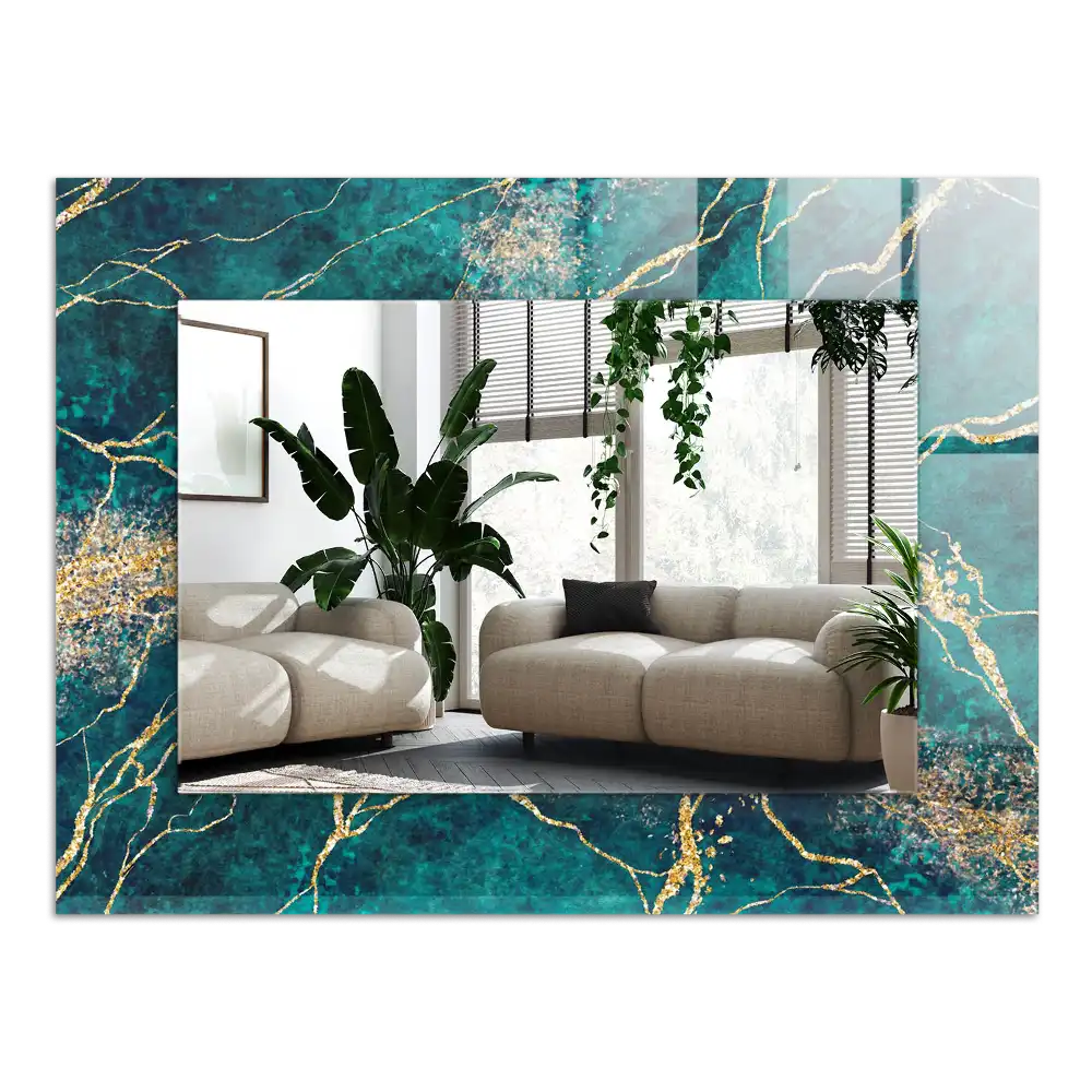 Obdĺžnikové zrkadlo s motívom Zelený mramor